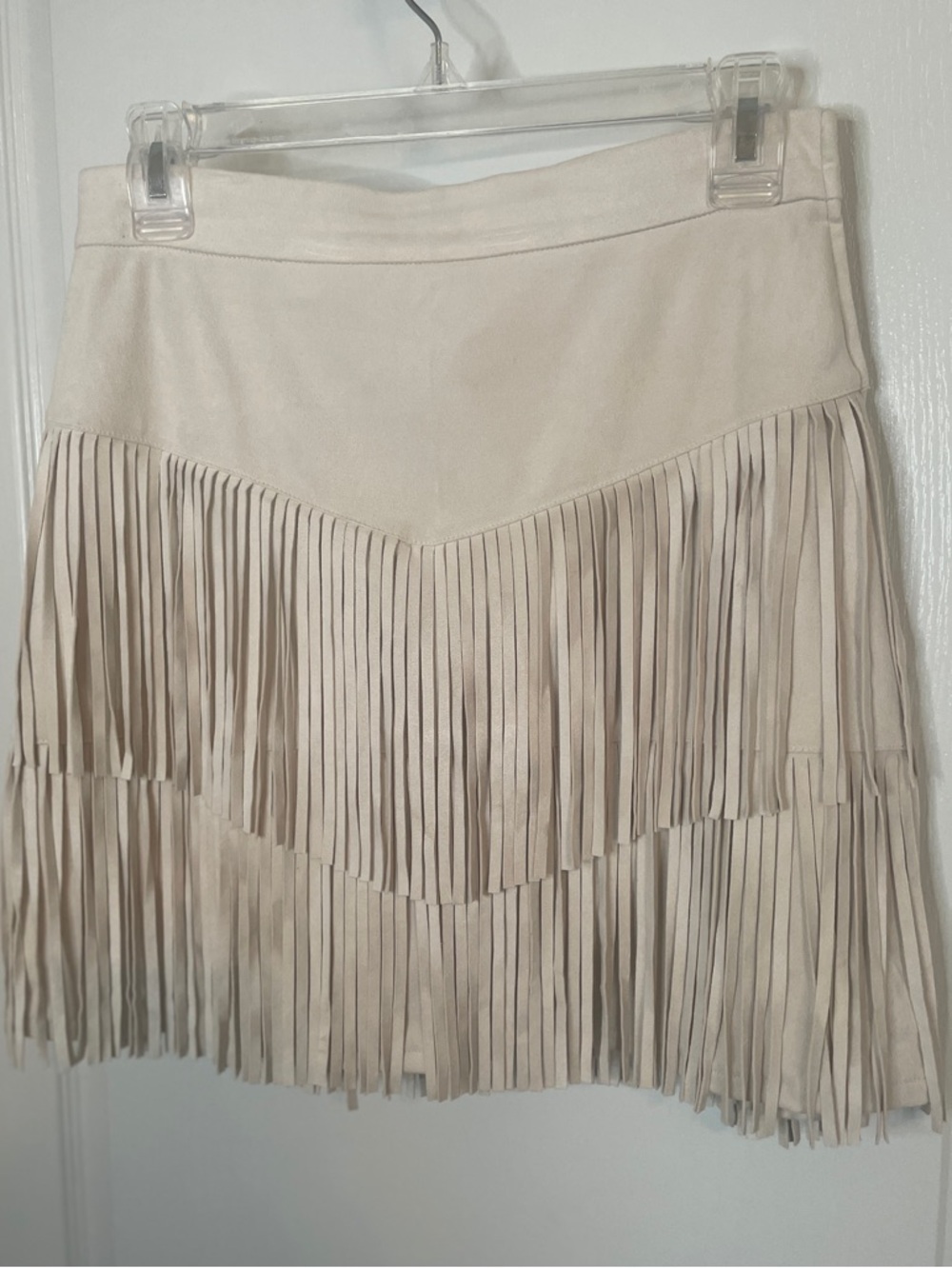 Blue Rain Faux Suede Cream  Fringed Drop Waist Mini Skirt Medium